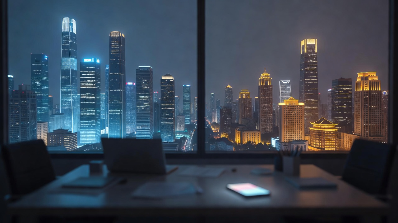 夜色中的日韩城市天际线与手机屏幕微光并置的剧集氛围图